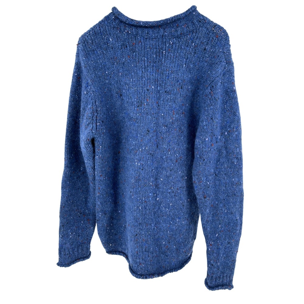 Aran Roll Neck Sweater Irish Wool Pullover Fisherman Mens M Blue - Picture 2 of 6